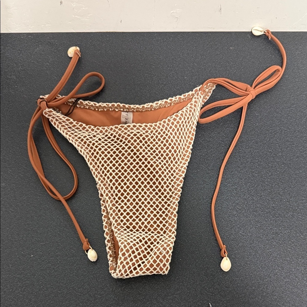 Zaful Tan and Cream Mesh Bikini Bottom